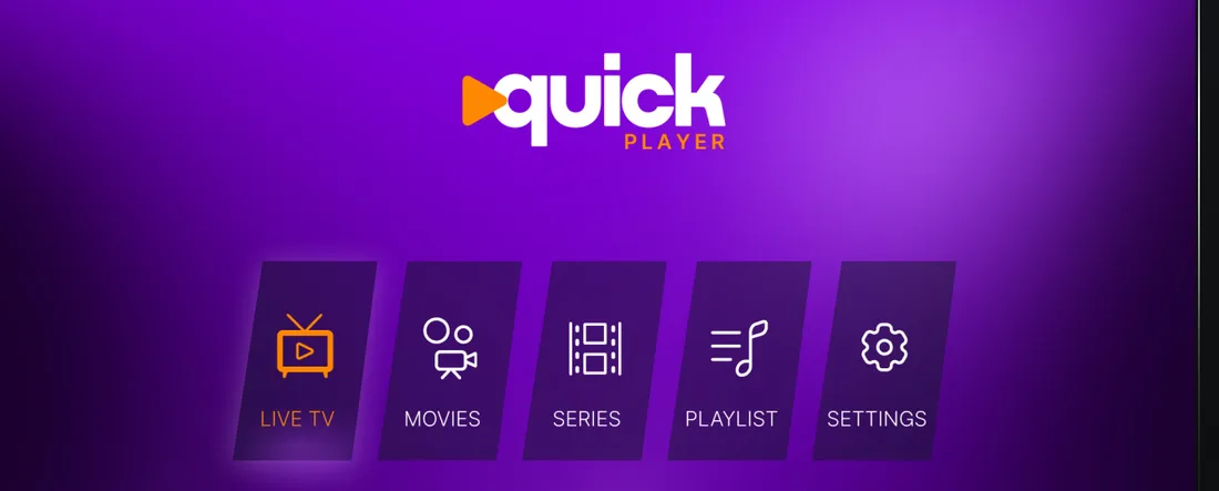 App Quick Player na TV: TV ao vivo, filmes, séries, playlist e configurações